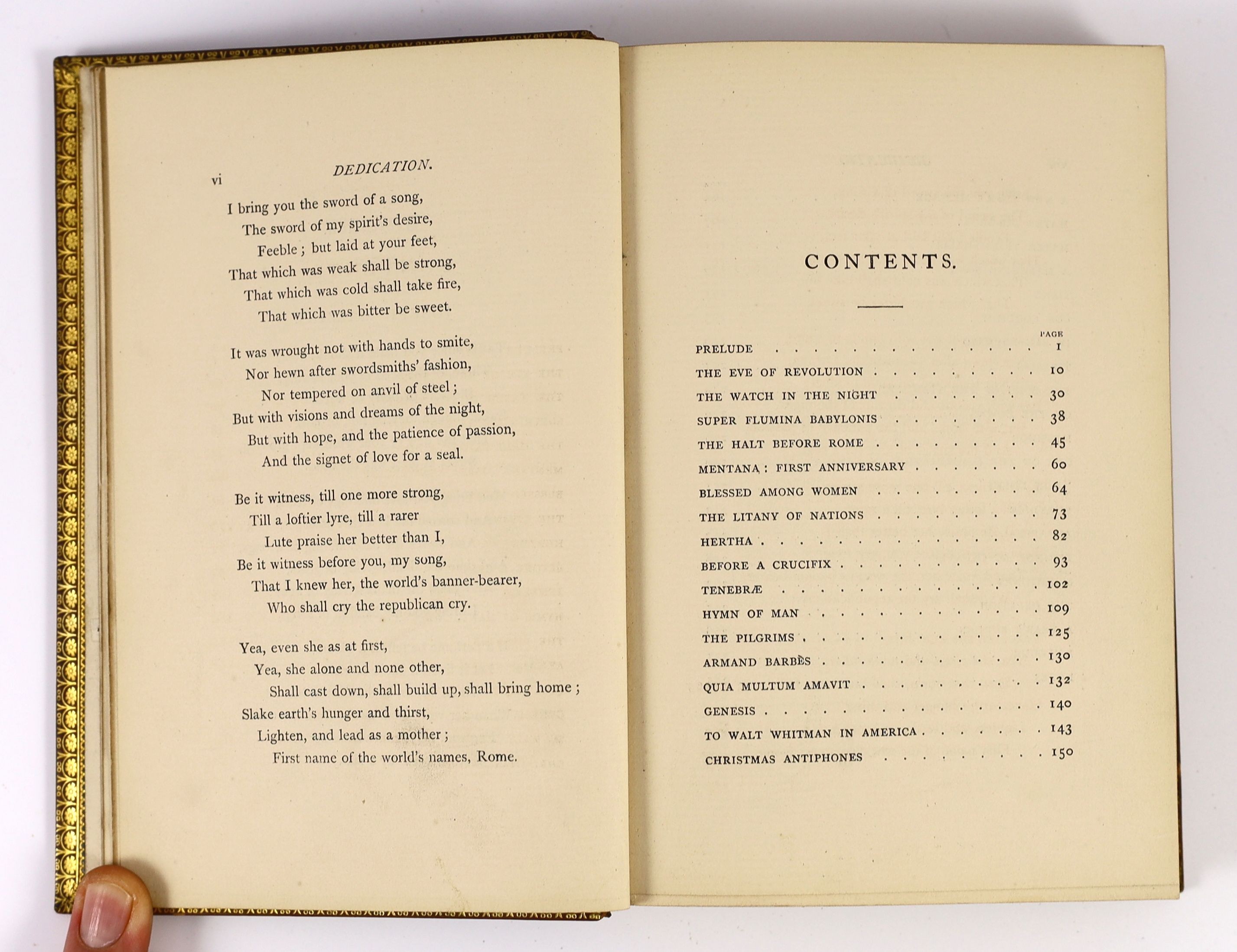Swinburne, Algernon Charles - Songs Before Sunrise, 8vo, calf, F.S. Ellis, London, 1871